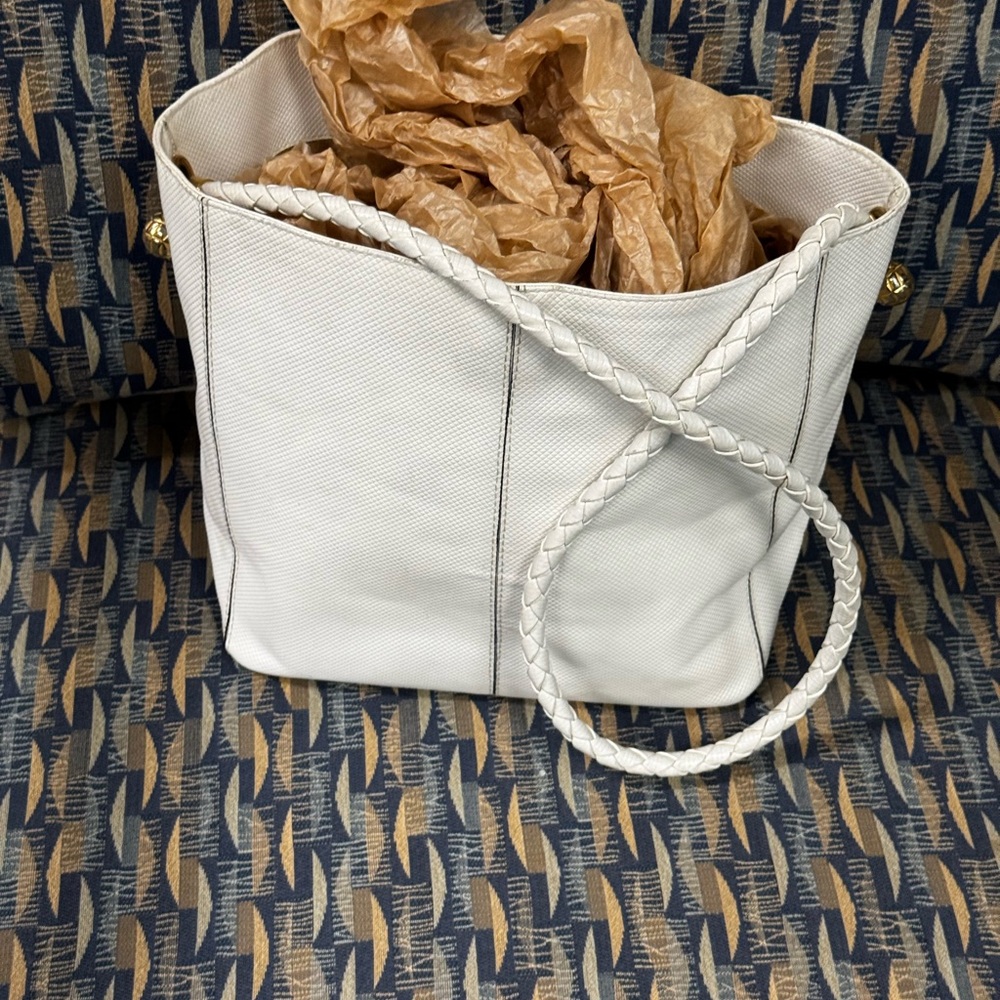 Bottega Veneta White Braided Tote Bag